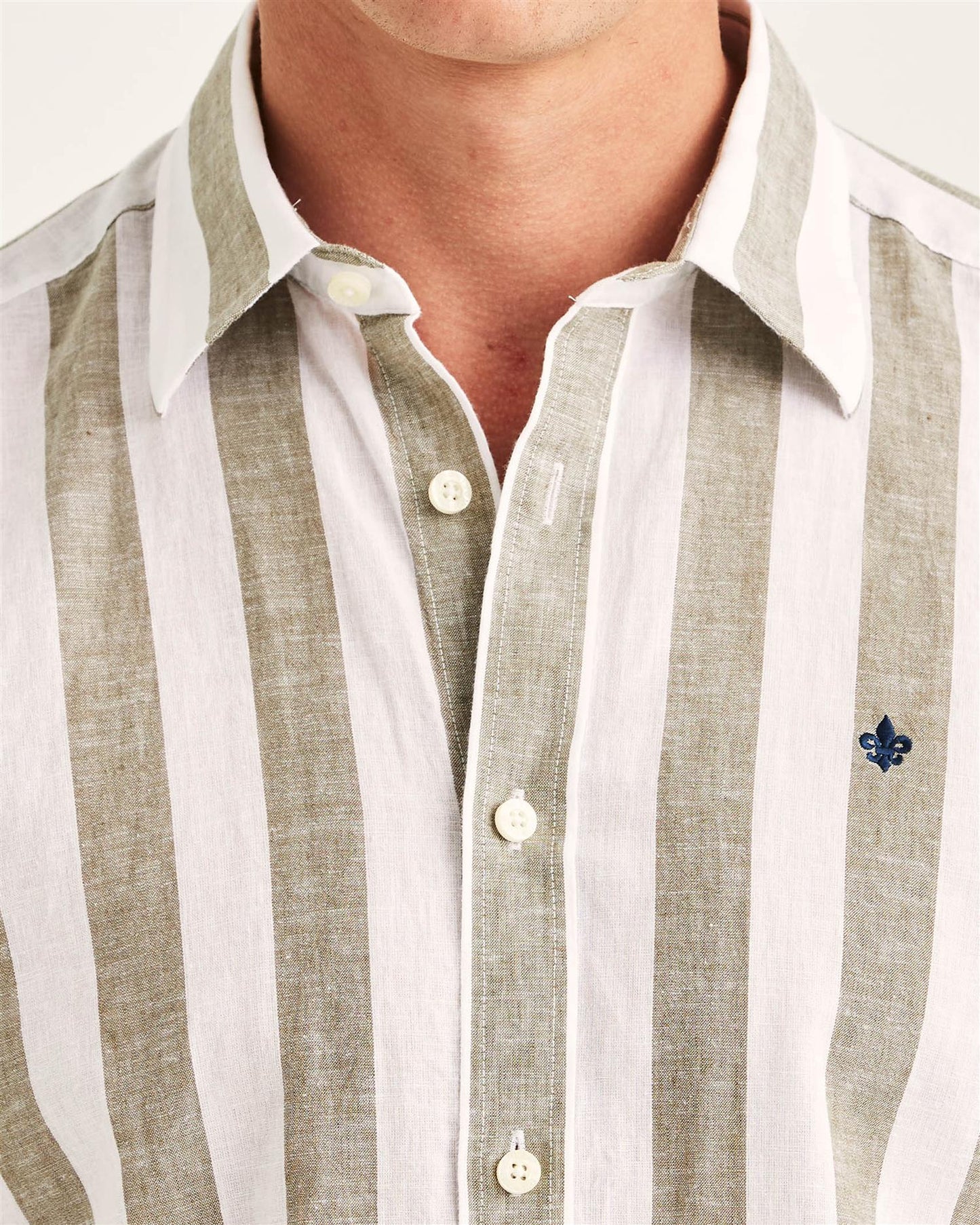 Douglas Linen Mix Stripe Shirt - Olive