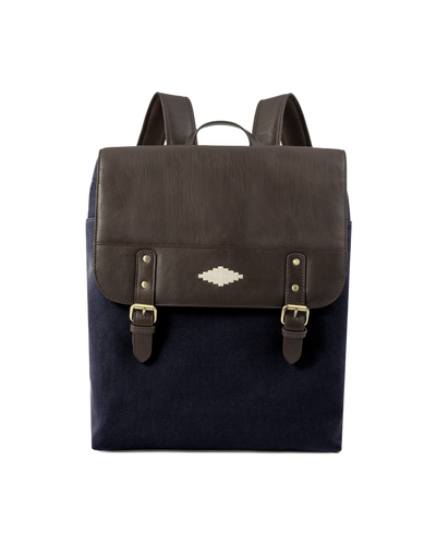 Mochila Backpack - Brown Leather with Navy Canvas