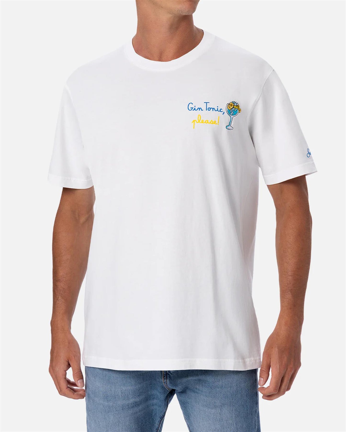 Man cotton t-shirt with Gin Tonic, please! embroidery