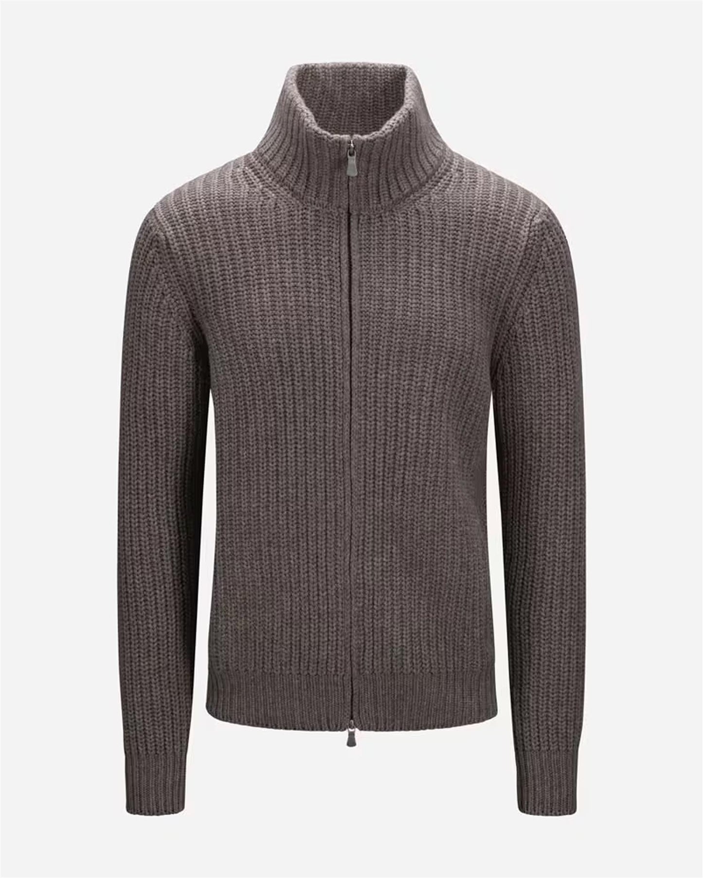 Full Zip Jacket Rib Wool-Cashmere - Taupe