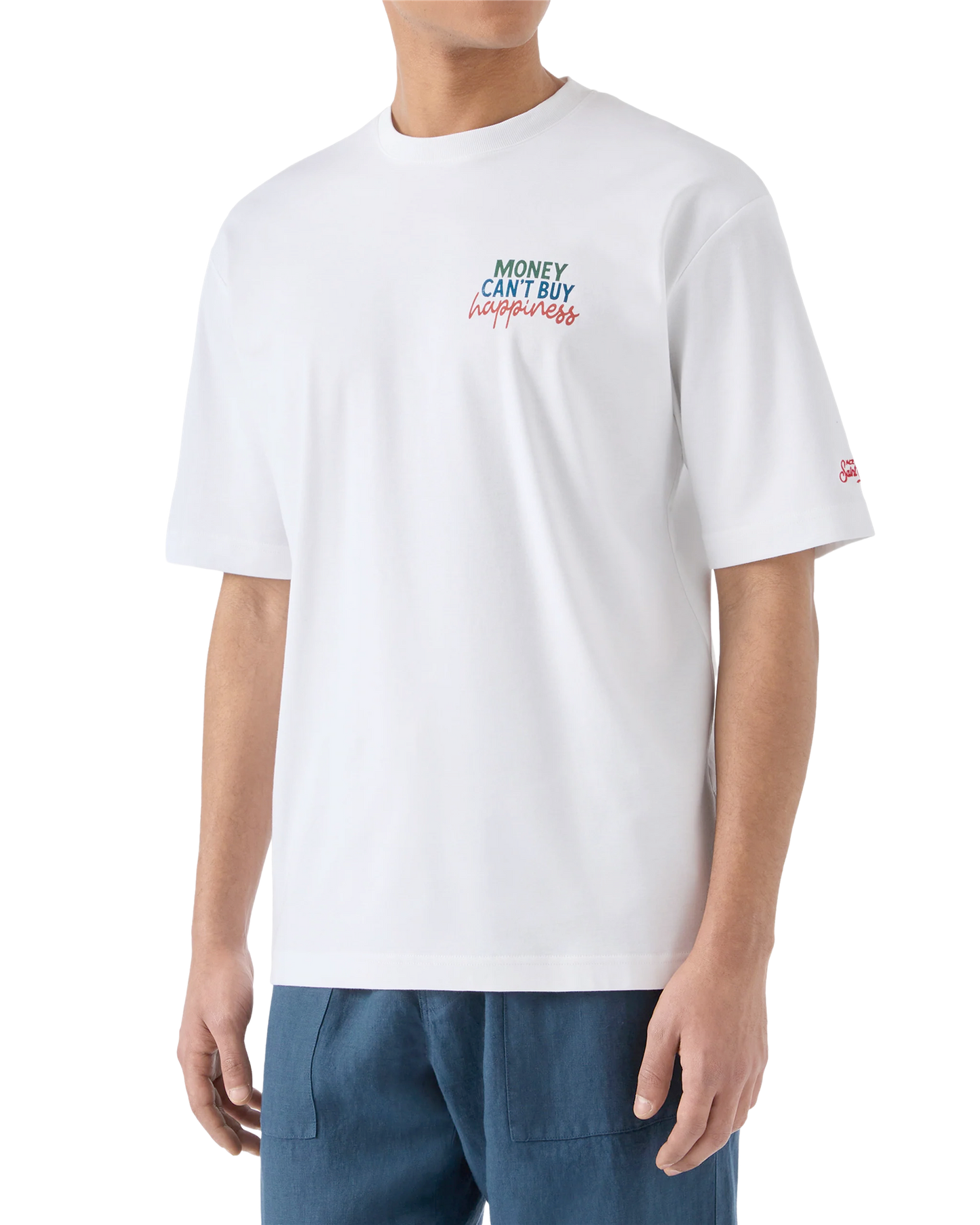 Delmar t-shirt with Money Can’t Buy Happiness print and maxi graphic on the back