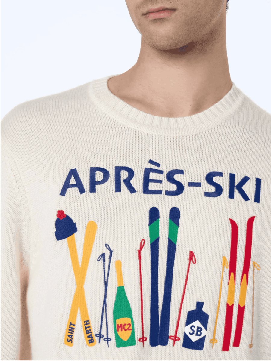 MC2 Saint Barth Man white sweater Bombardino with Après ski embroidery - Mandy