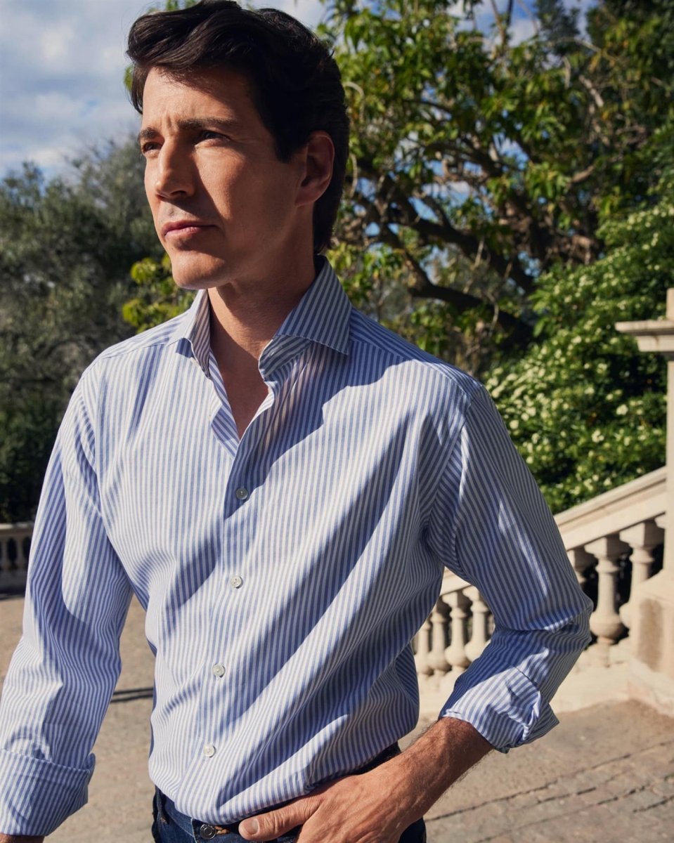 Eton Mid blue Striped Signature Oxford Shirt (Cut Away Single Slim) - Mandy