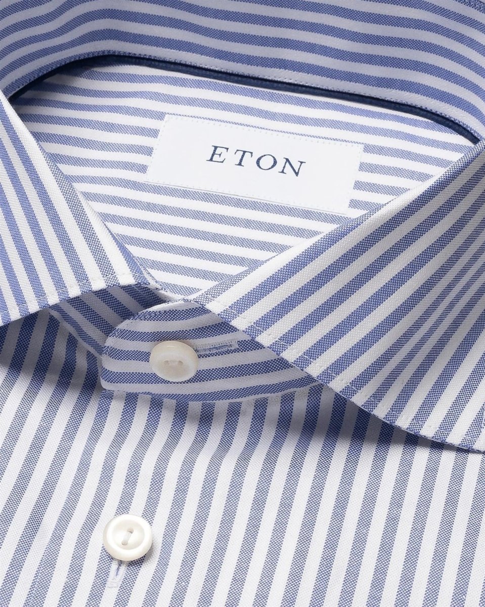Eton Mid blue Striped Signature Oxford Shirt (Cut Away Single Slim) - Mandy