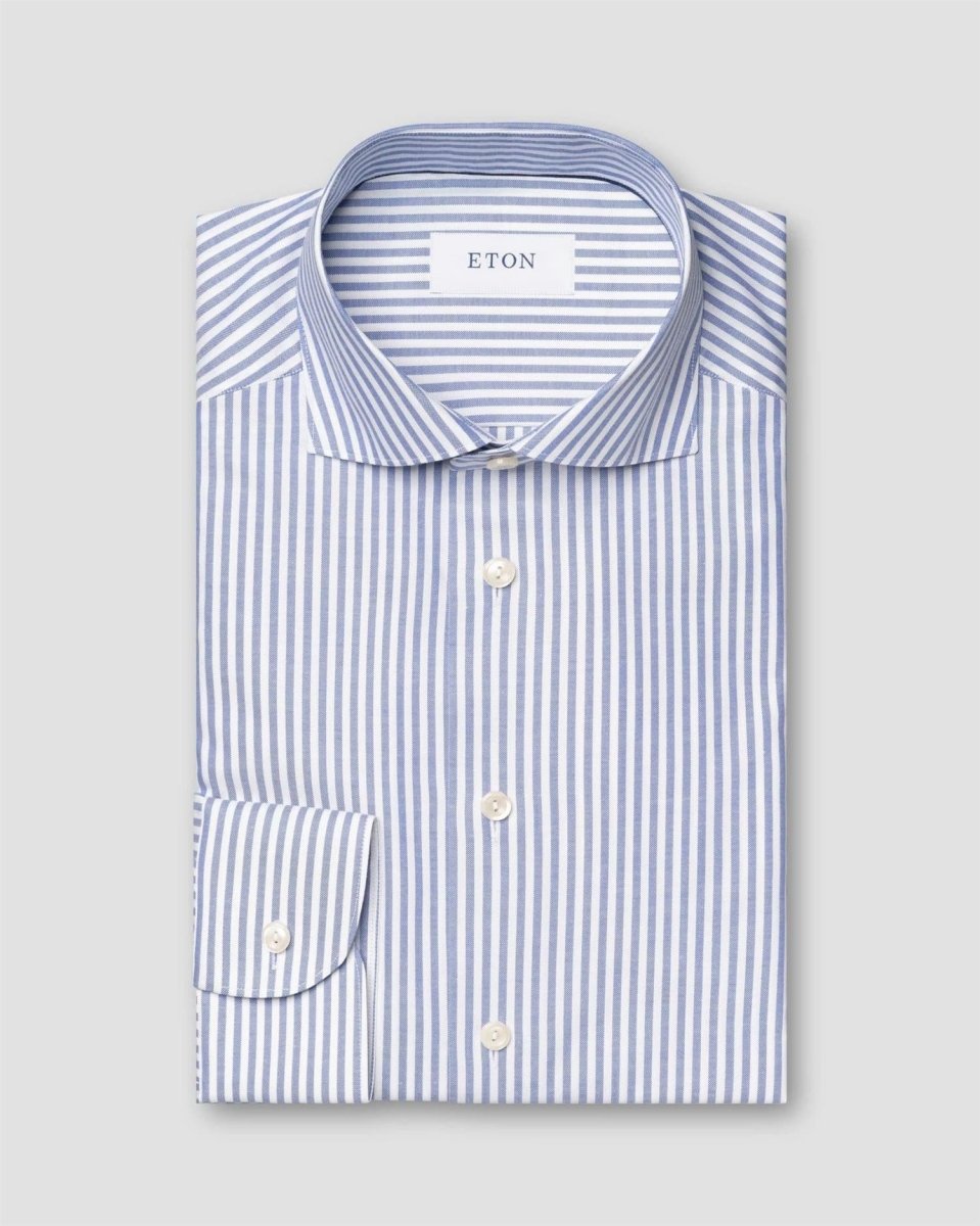 Eton Mid blue Striped Signature Oxford Shirt (Cut Away Single Slim) - Mandy