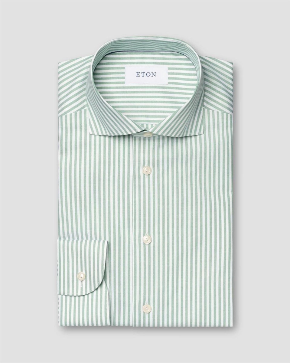 Eton Mid green Striped Signature Oxford Shirt (Cut Away Single Slim) - Mandy