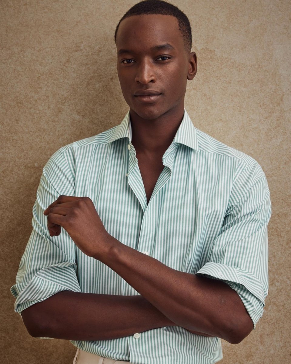 Eton Mid green Striped Signature Oxford Shirt (Cut Away Single Slim) - Mandy