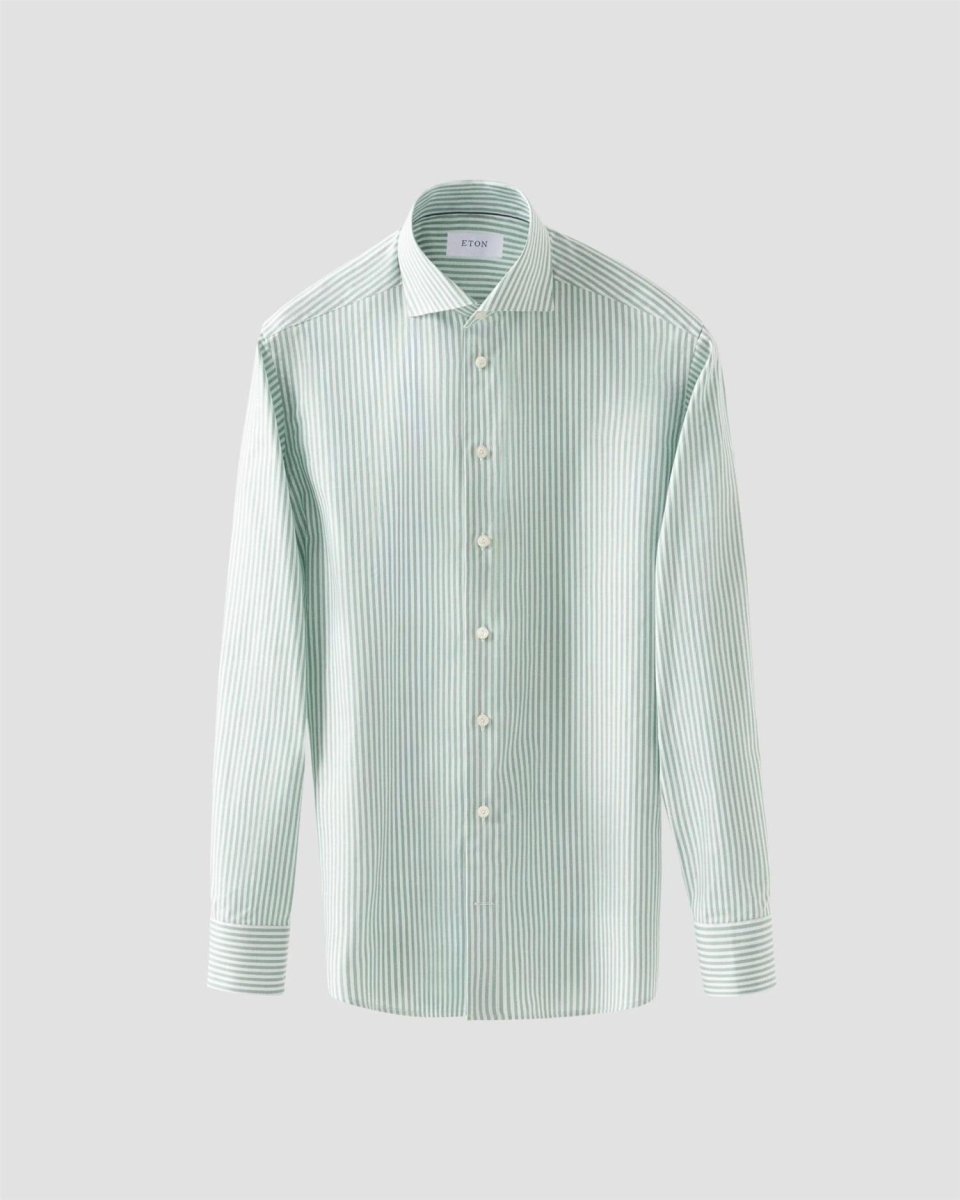 Eton Mid green Striped Signature Oxford Shirt (Cut Away Single Slim) - Mandy