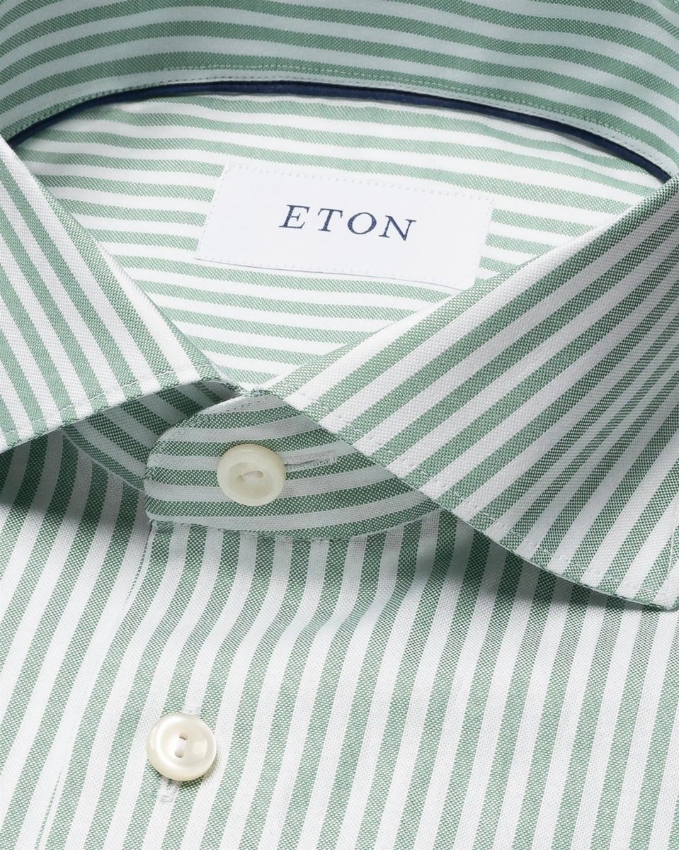 Eton Mid green Striped Signature Oxford Shirt (Cut Away Single Slim) - Mandy