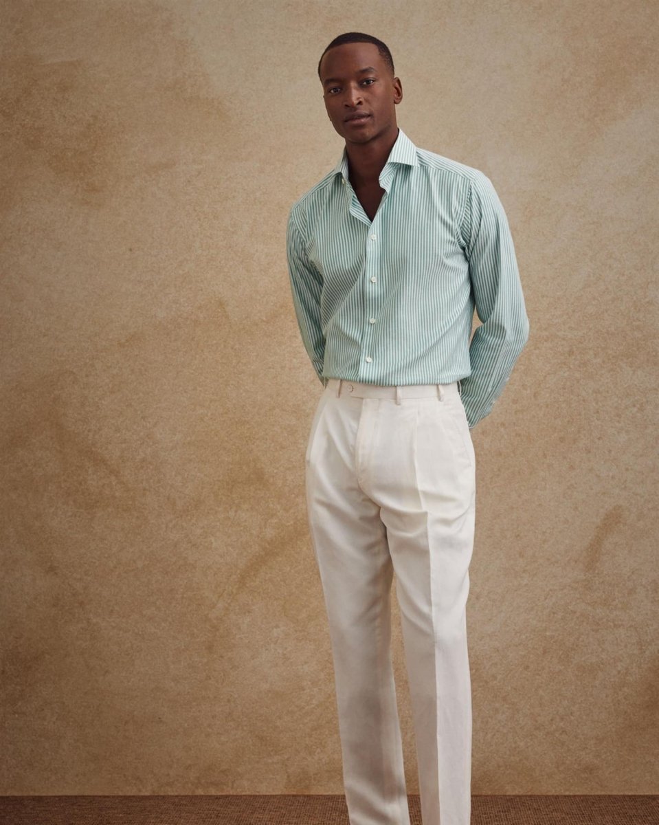 Eton Mid green Striped Signature Oxford Shirt (Cut Away Single Slim) - Mandy