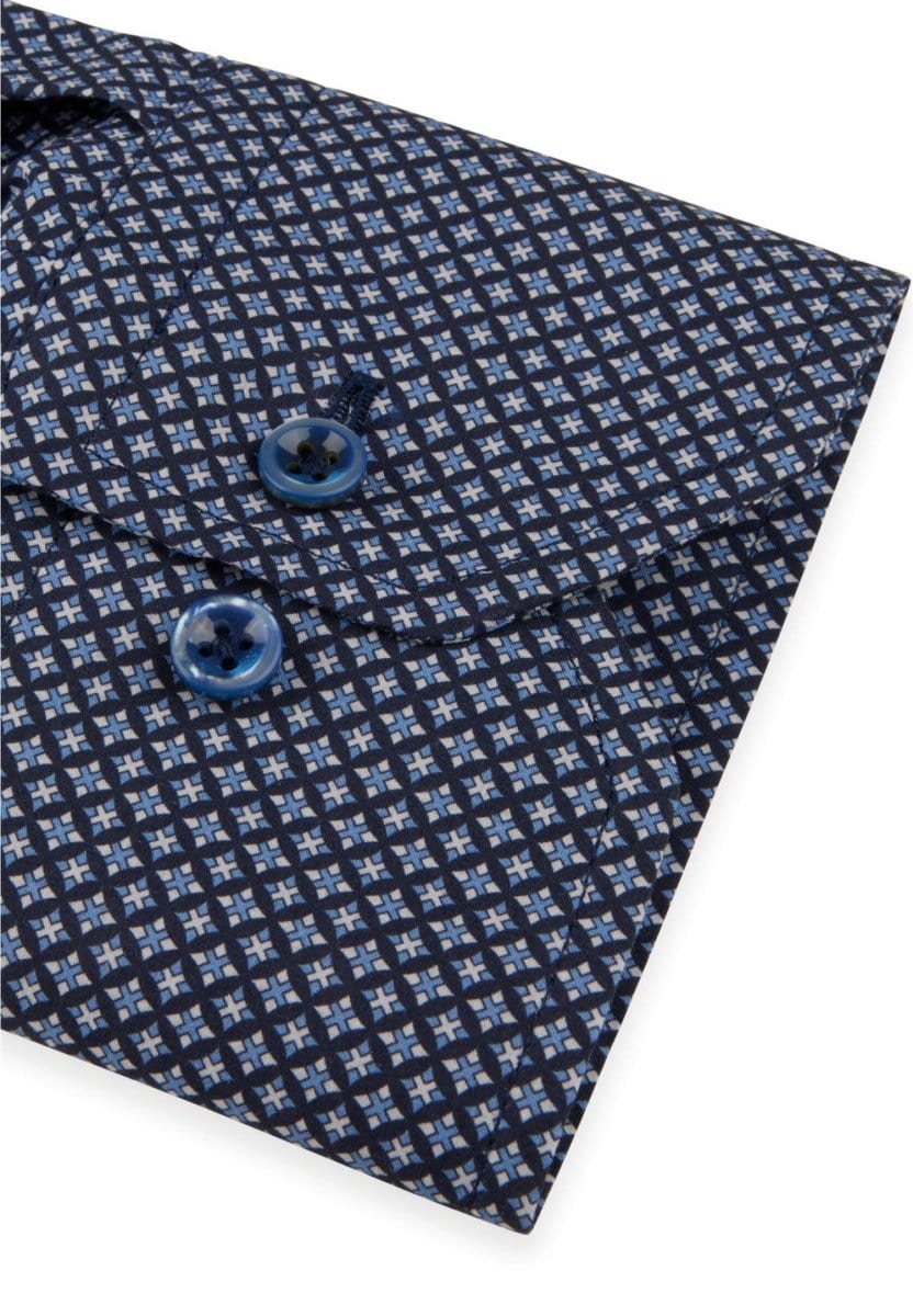 Stenströms Navy patterned poplin shirt fitted body - Mandy