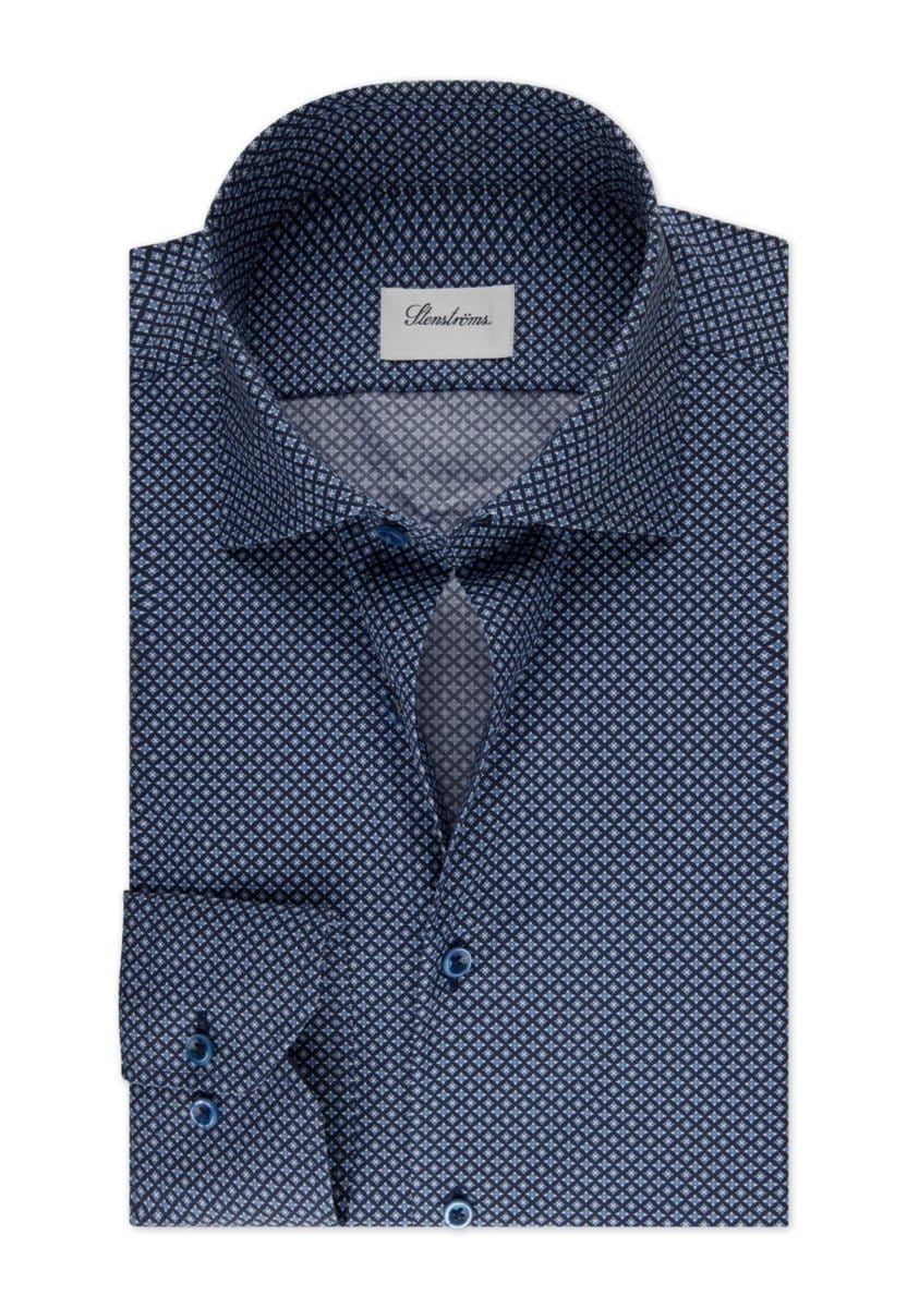 Stenströms Navy patterned poplin shirt fitted body - Mandy