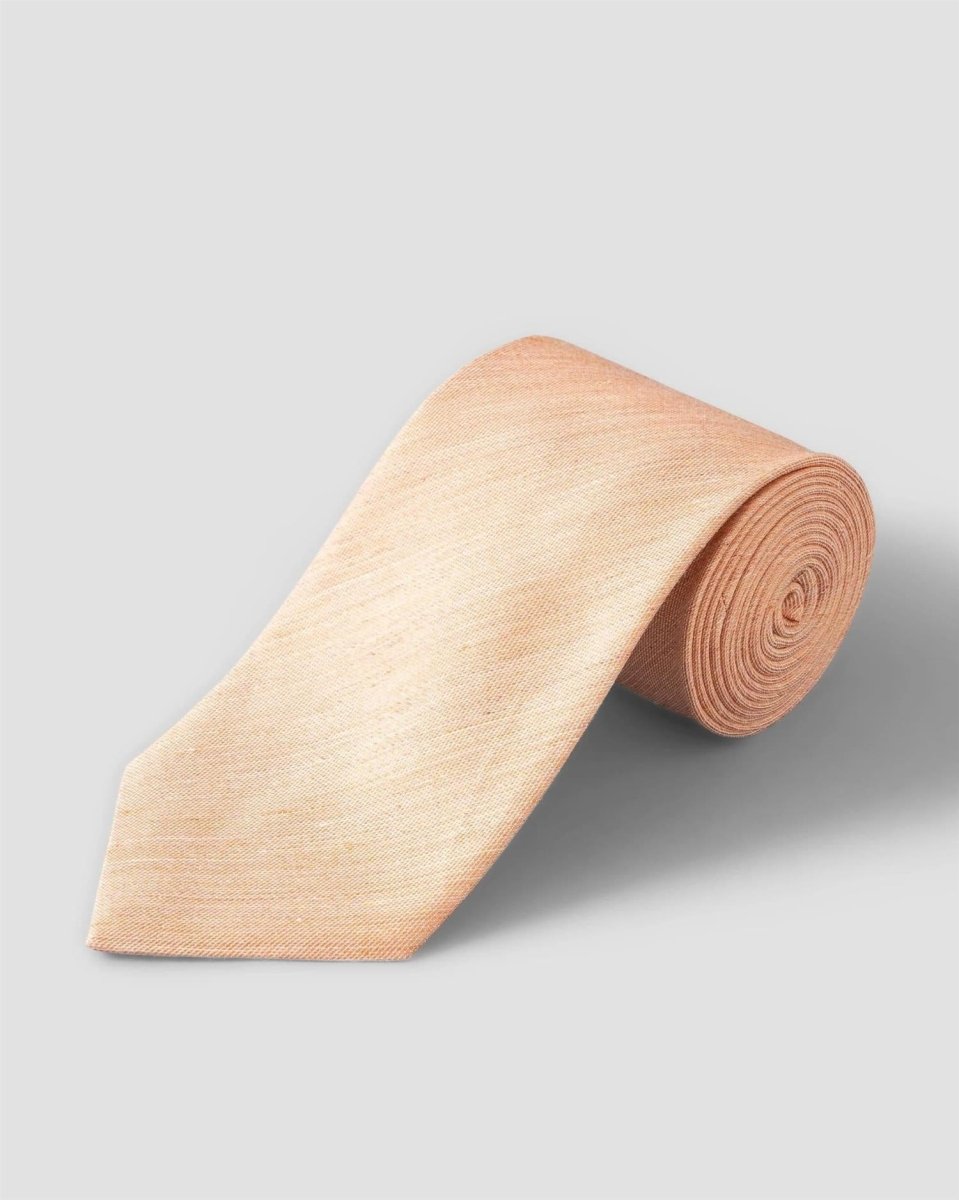 Eton Orange Solid Silk Linen Tie - Mandy