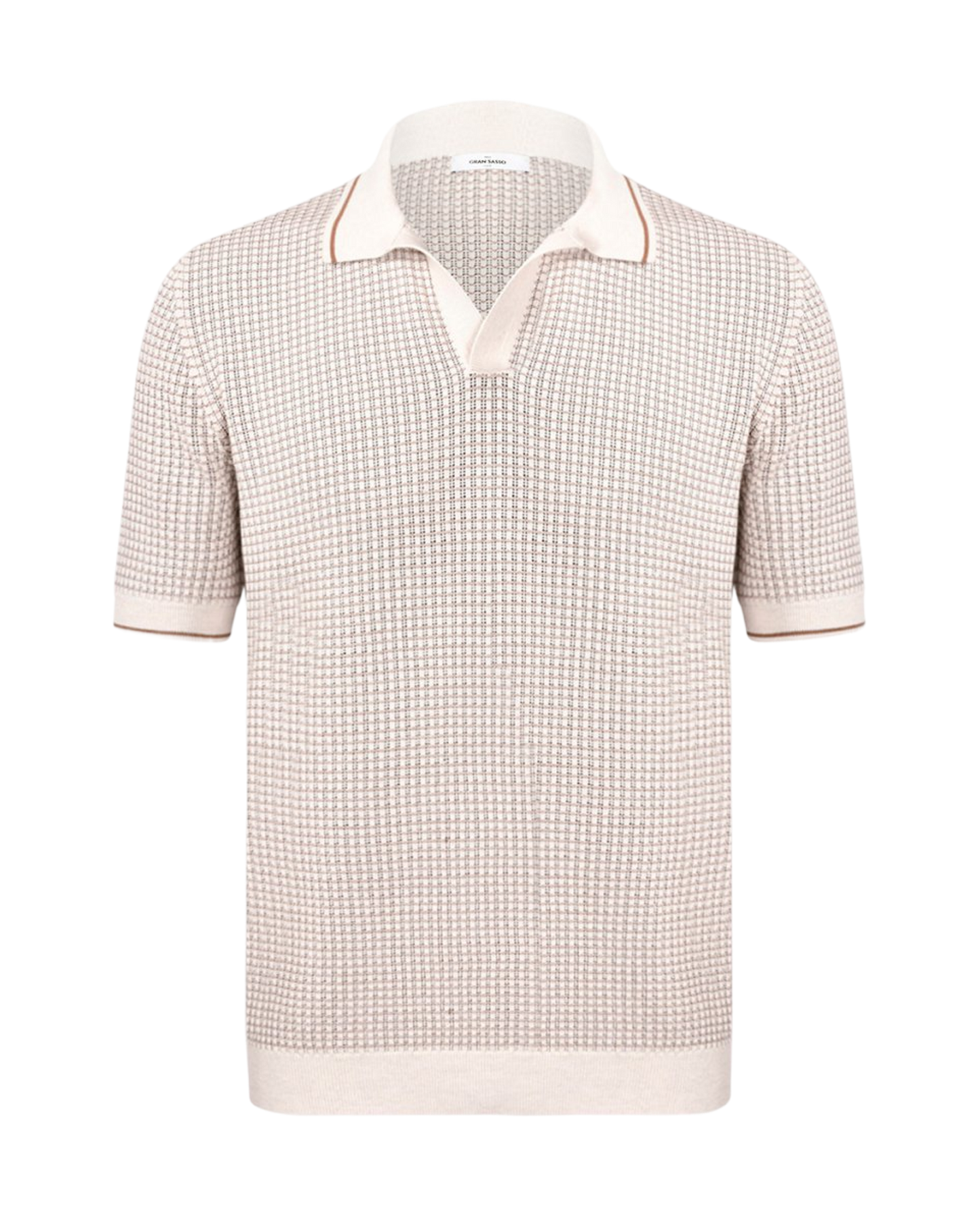 Openwork Stitch Bicolor Knit Skipper Polo - Beige