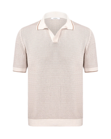 Openwork Stitch Bicolor Knit Skipper Polo - Beige