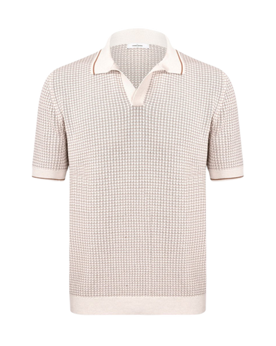 Openwork Stitch Bicolor Knit Skipper Polo - Beige