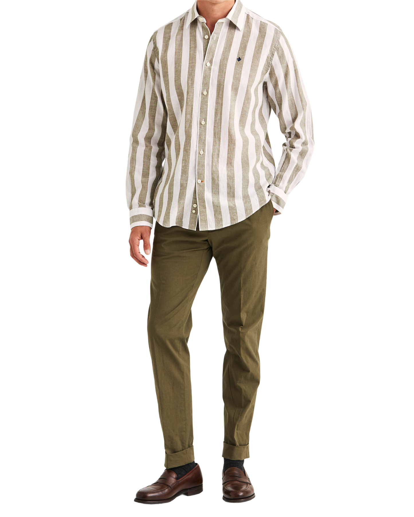 Douglas Linen Mix Stripe Shirt - Olive