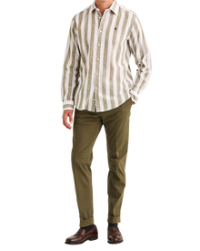 Douglas Linen Mix Stripe Shirt - Olive