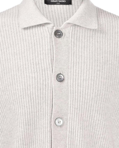 Ribbestrikket Cardigan m/ knapper - Light Grey