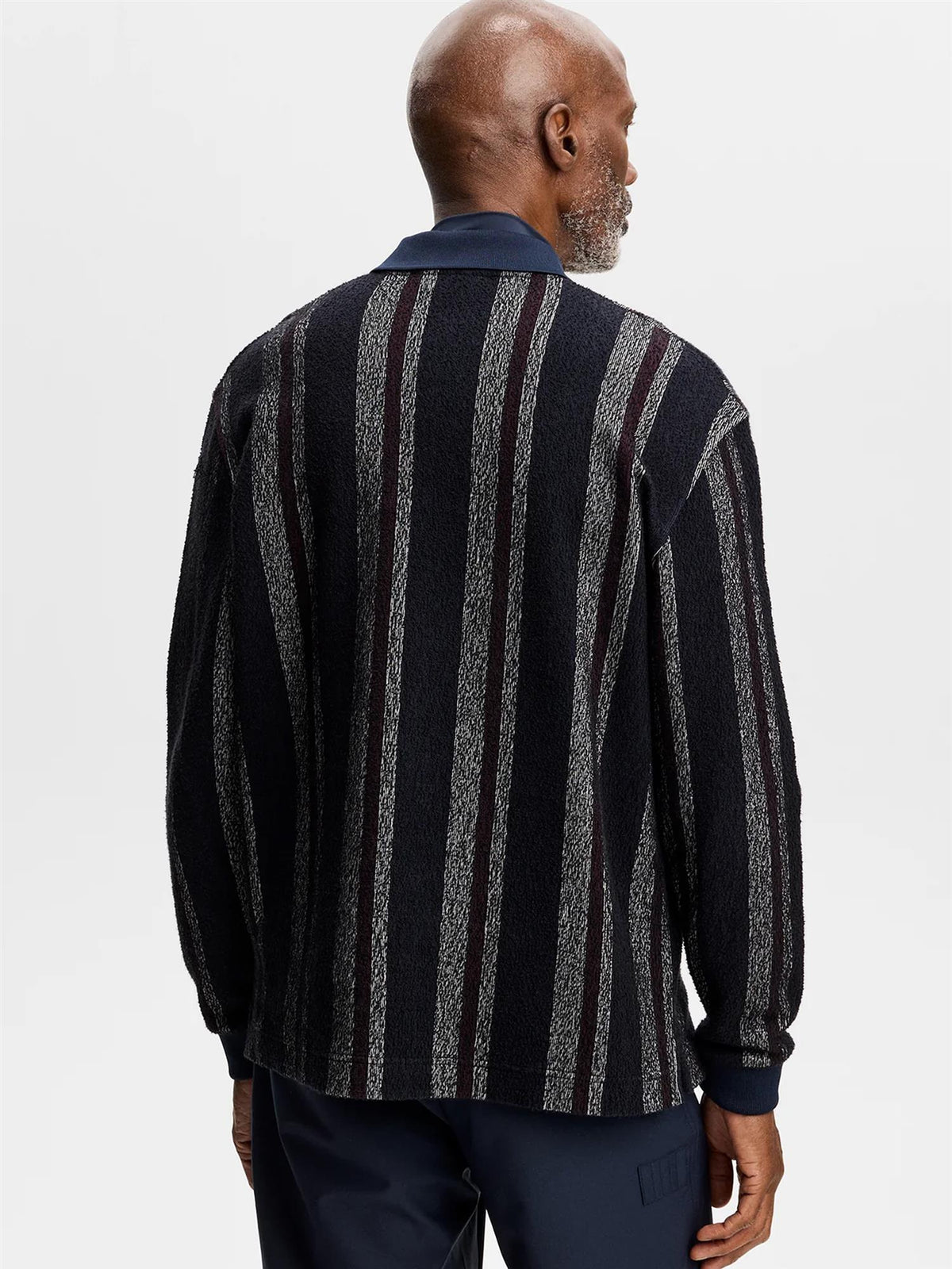 Bergman Jacquard langermet polo – Garrett Polo Stripe Navy
