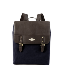 Mochila Backpack - Brown Leather with Navy Canvas