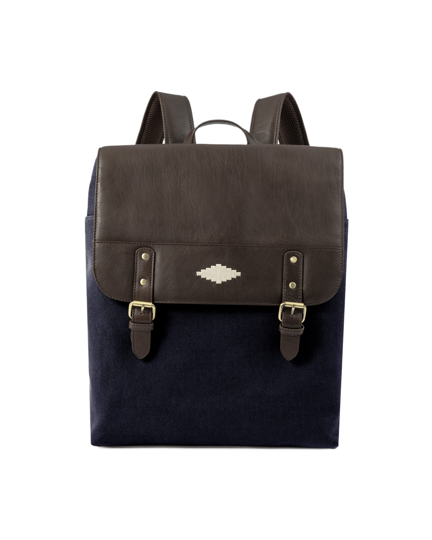 Mochila Backpack - Brown Leather with Navy Canvas