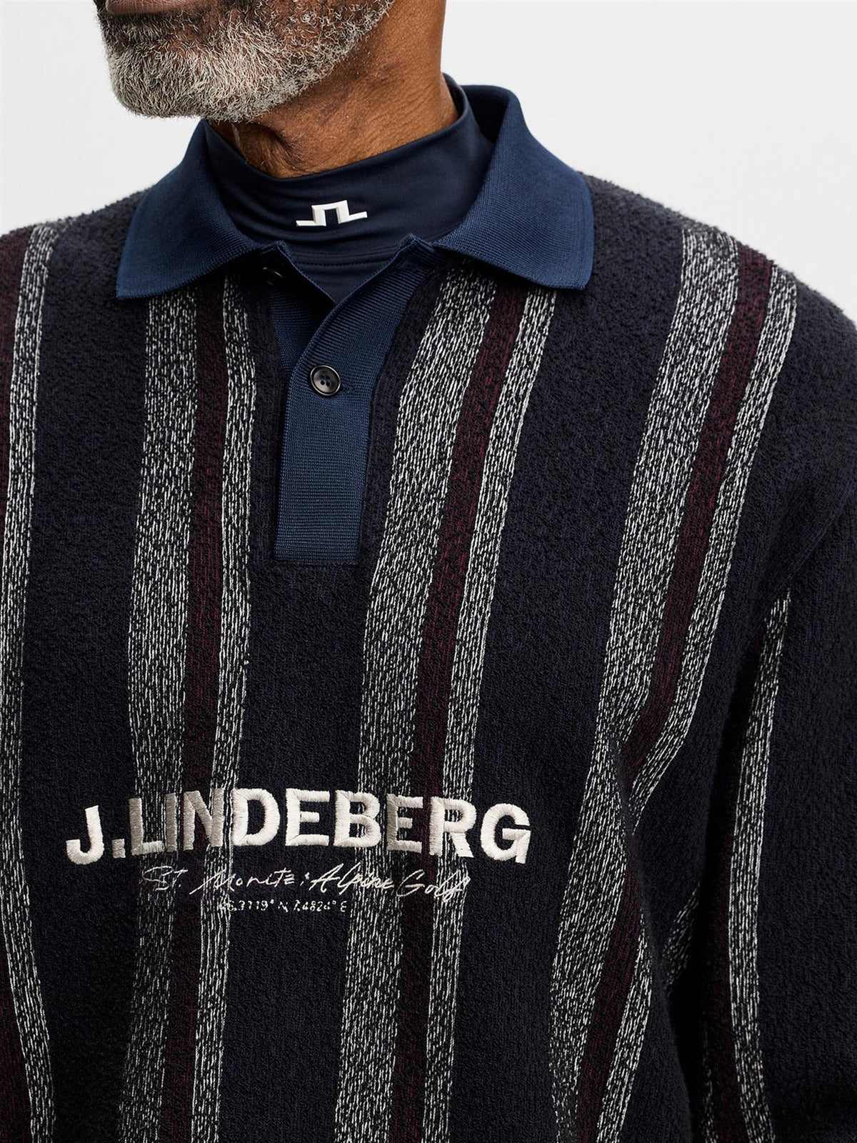 Bergman Jacquard langermet polo – Garrett Polo Stripe Navy