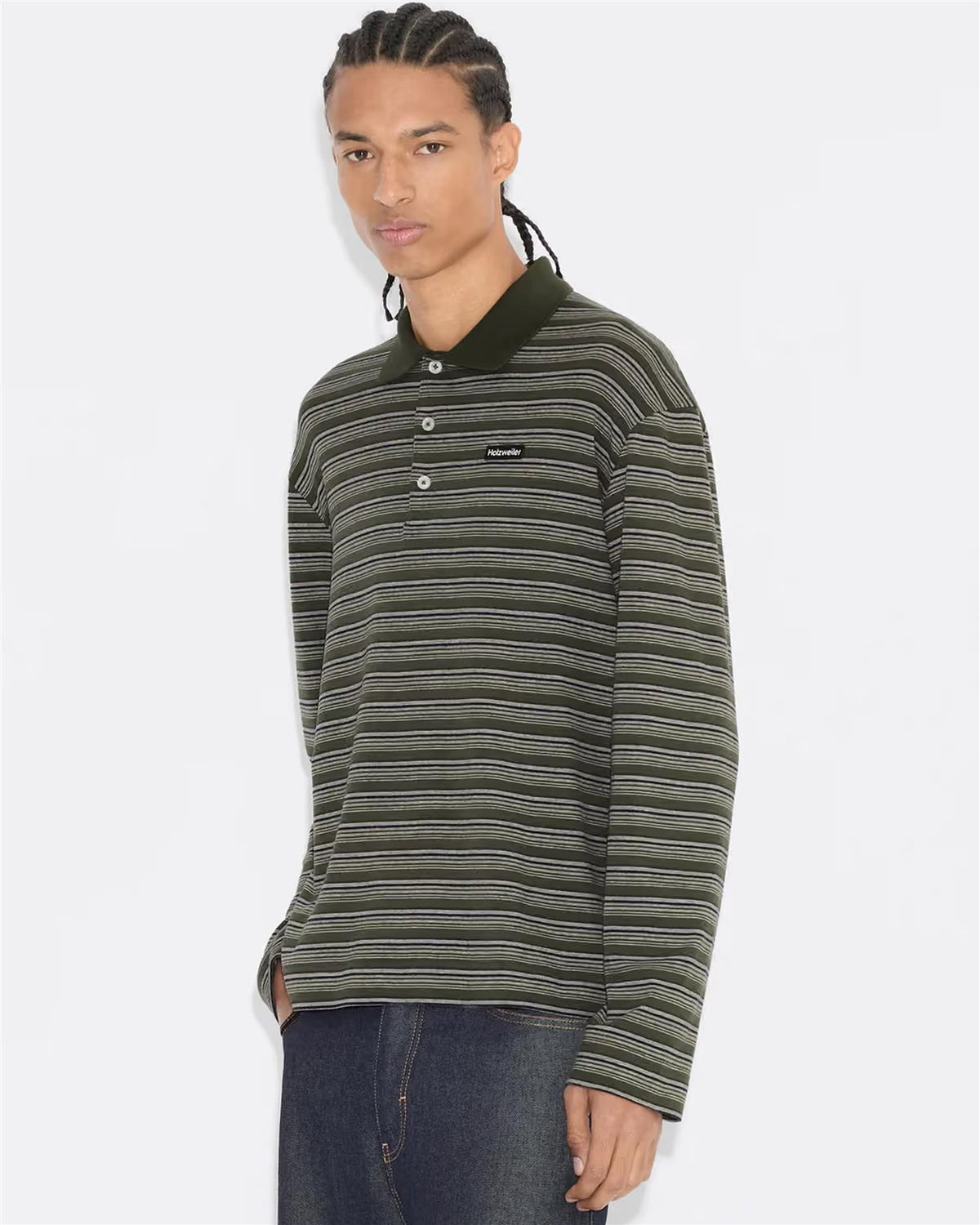 Sonny Long-Sleeve Polo – Green Stripe
