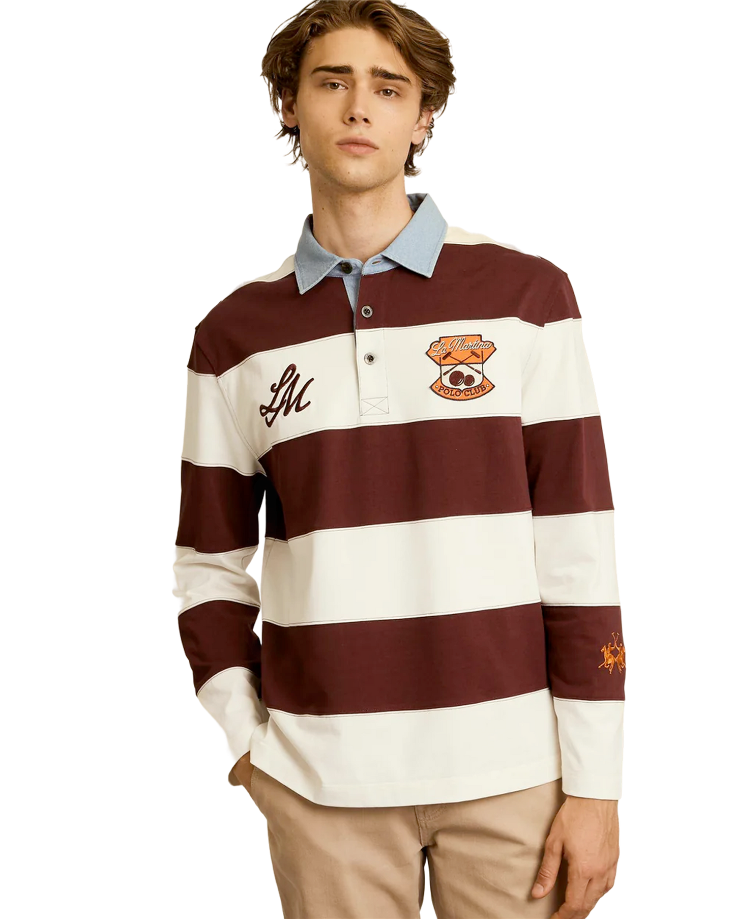 Men’s rugby polo in heavy cotton jersey with maxi stripe - Caleb