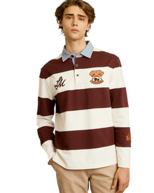 Men’s rugby polo in heavy cotton jersey with maxi stripe - Caleb