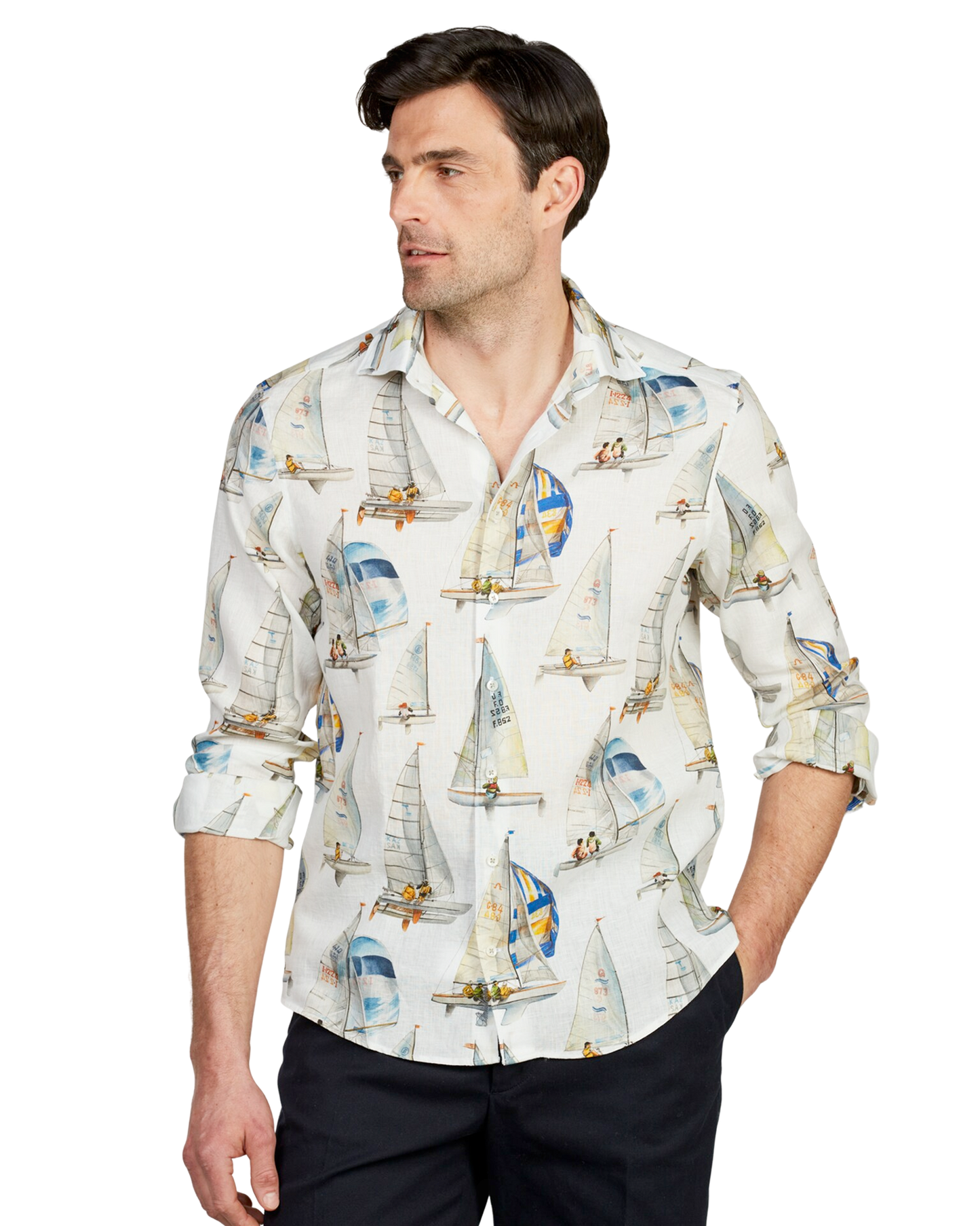 White Patterned Linen Shirt