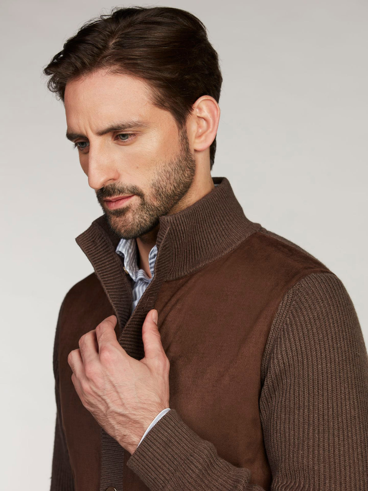 Cardigan Knitted Hybrid Buttoned Alcantara