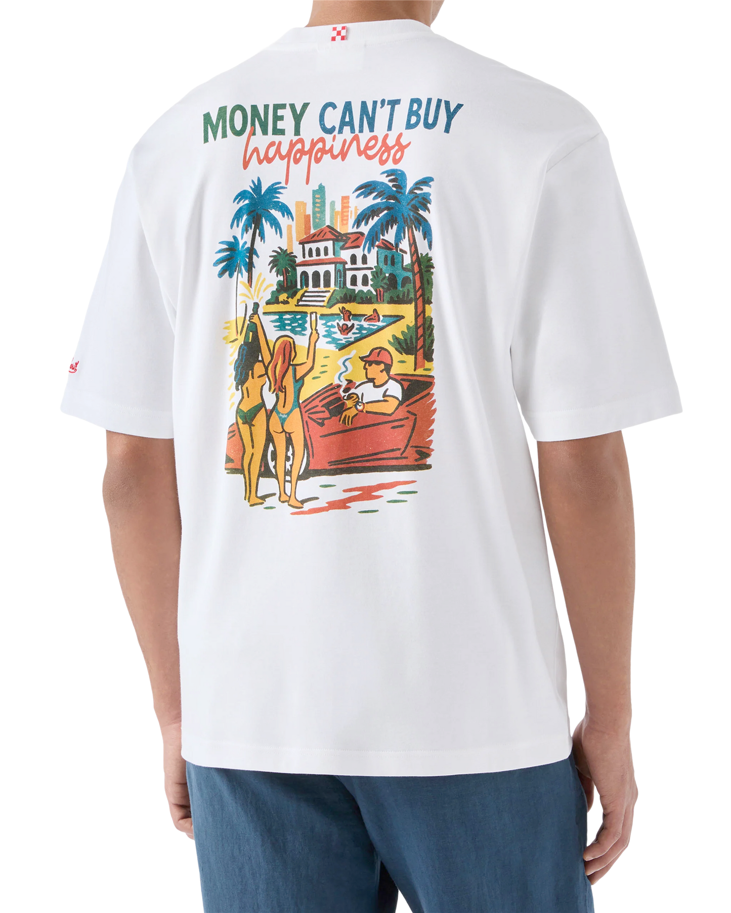 Delmar t-shirt with Money Can’t Buy Happiness print and maxi graphic on the back