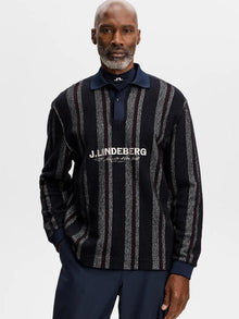 Bergman Jacquard langermet polo – Garrett Polo Stripe Navy