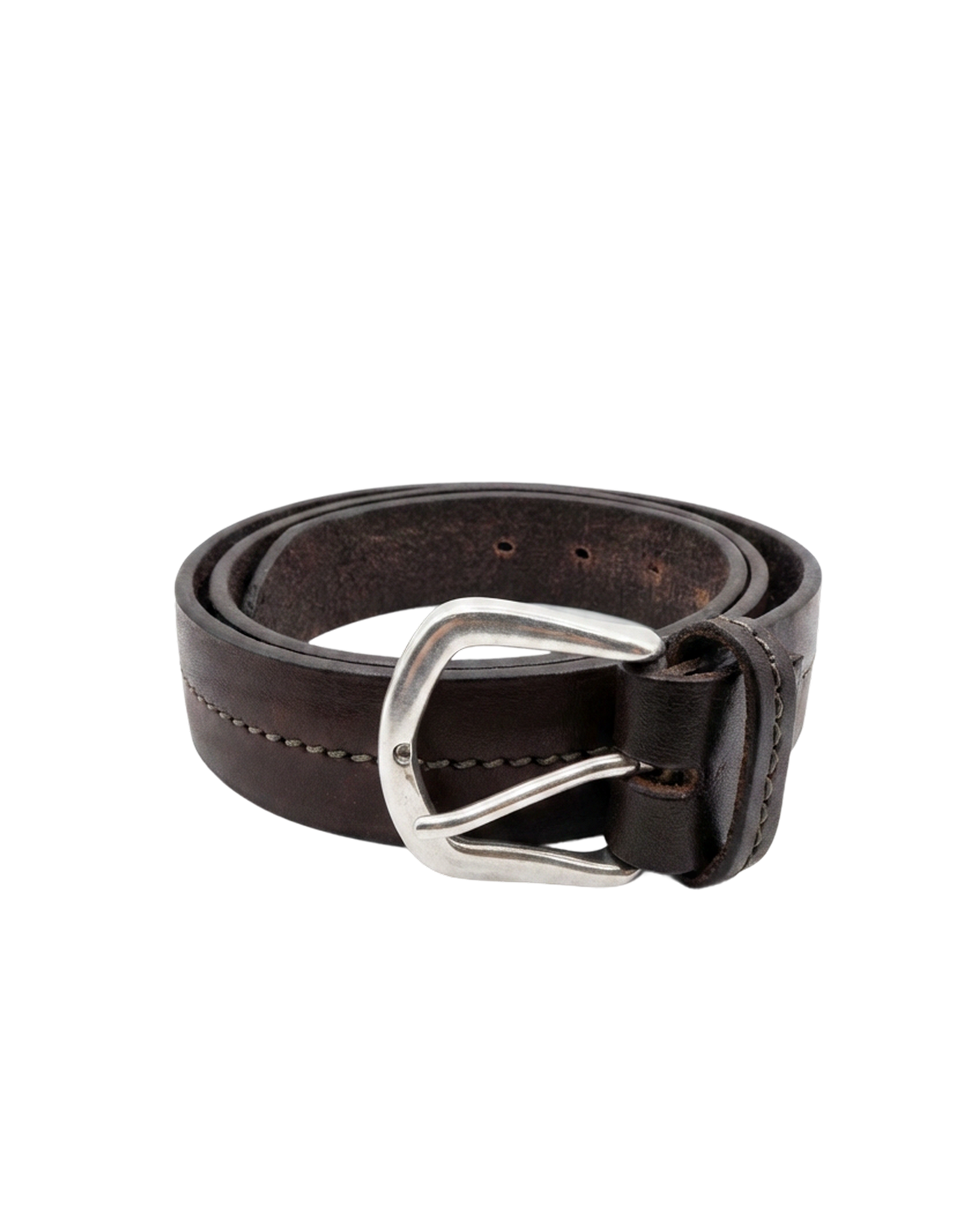 Double-Stitched Leather Belt – Dark Brown