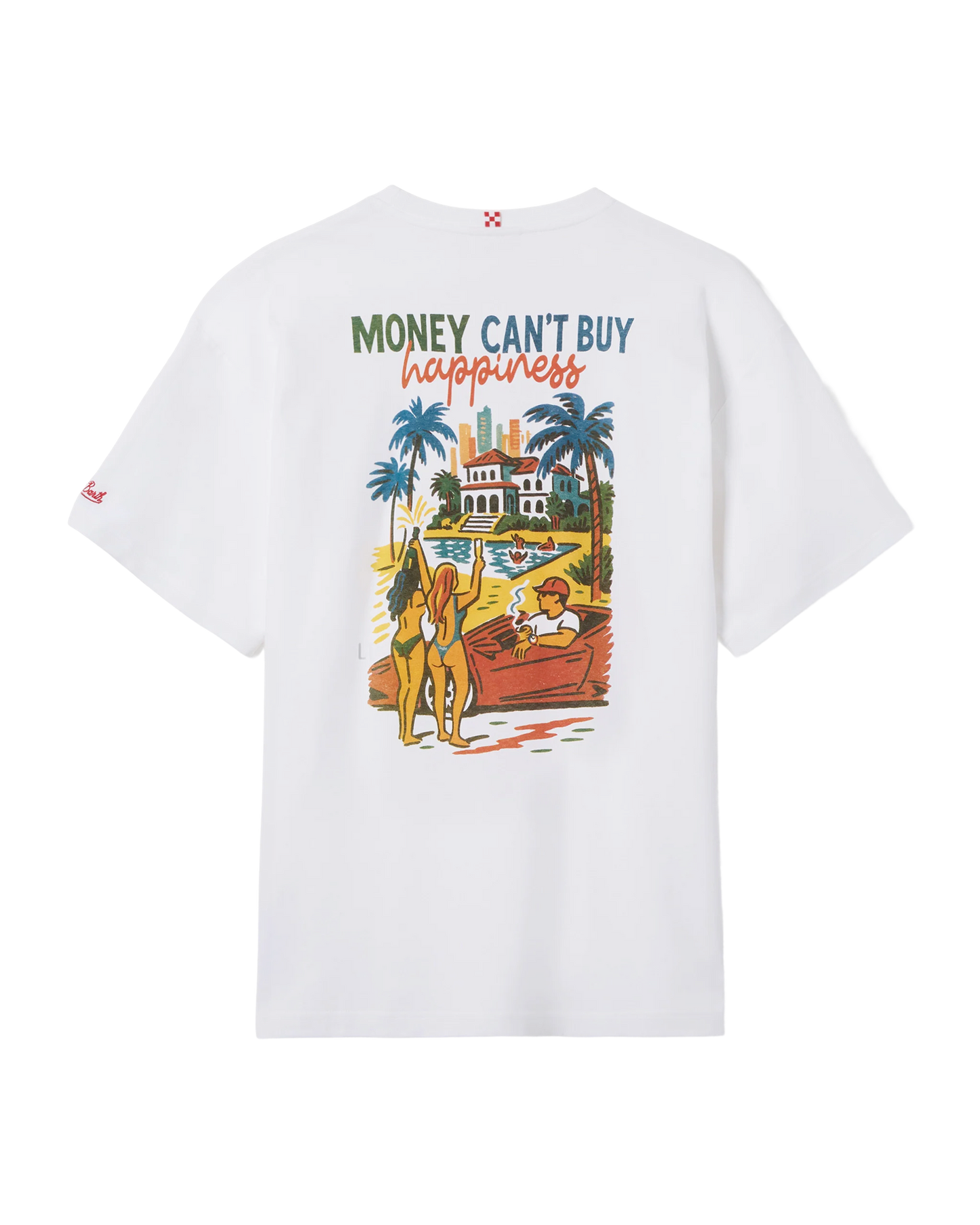 Delmar t-shirt with Money Can’t Buy Happiness print and maxi graphic on the back
