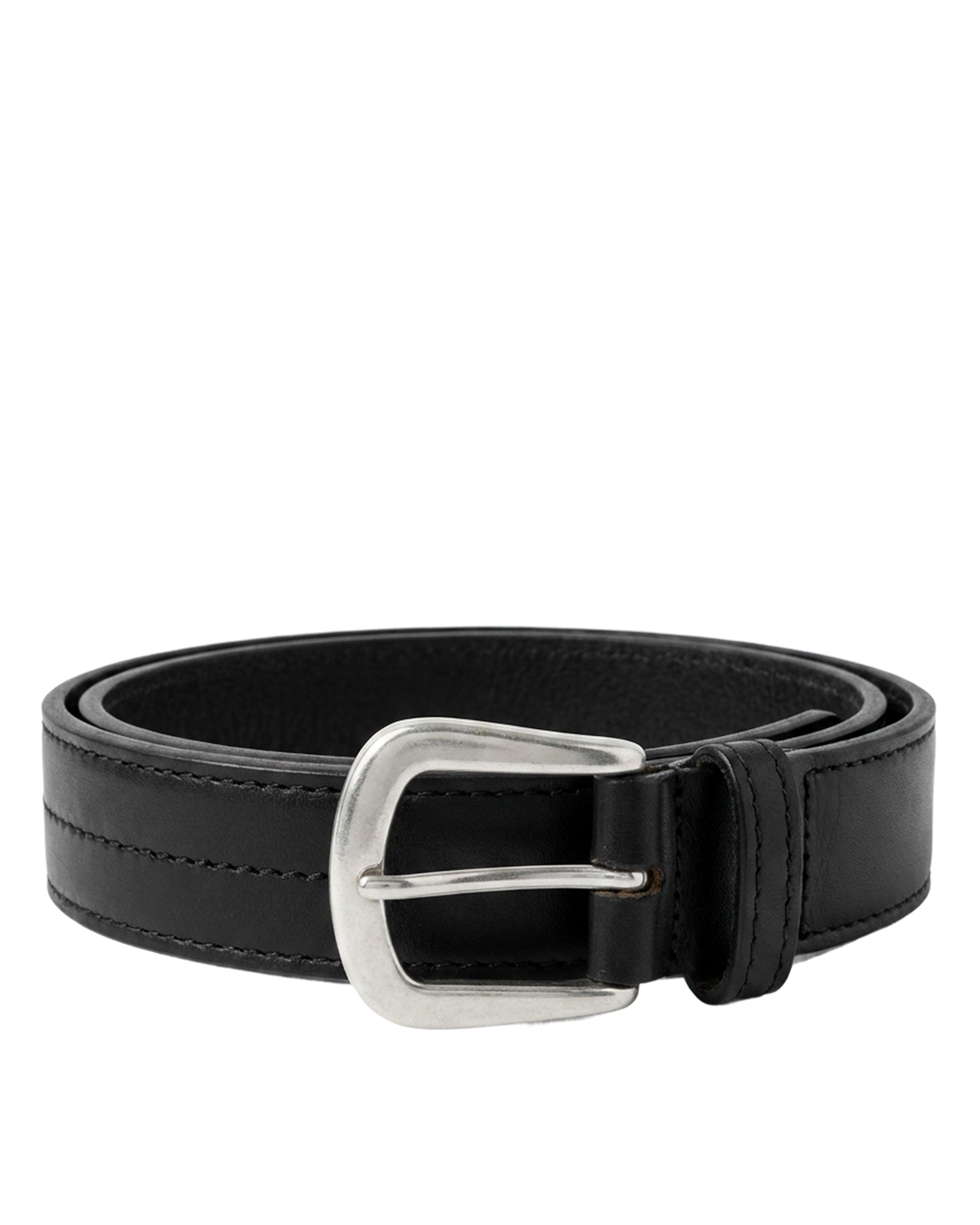 Double-Stitched Leather Belt – Black
