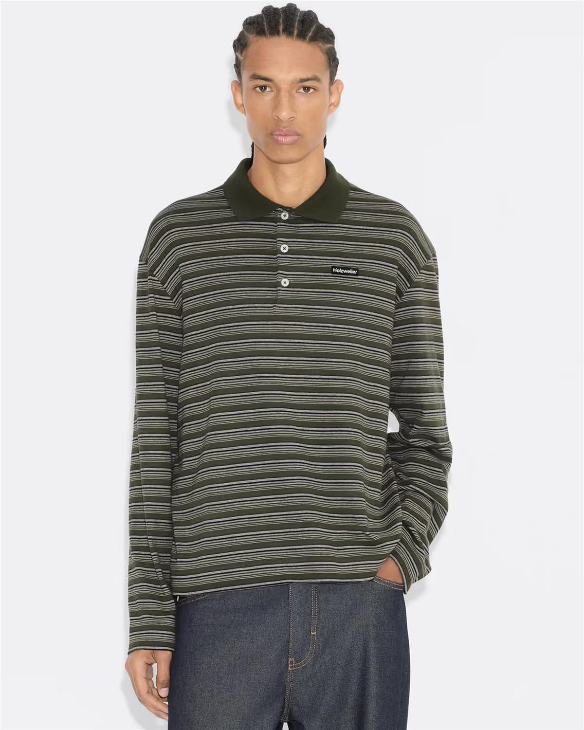 Sonny Long-Sleeve Polo – Green Stripe