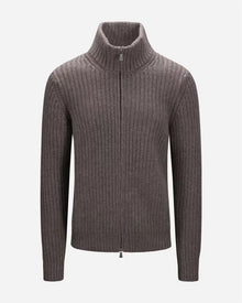 Full Zip Jacket Rib Wool-Cashmere - Taupe