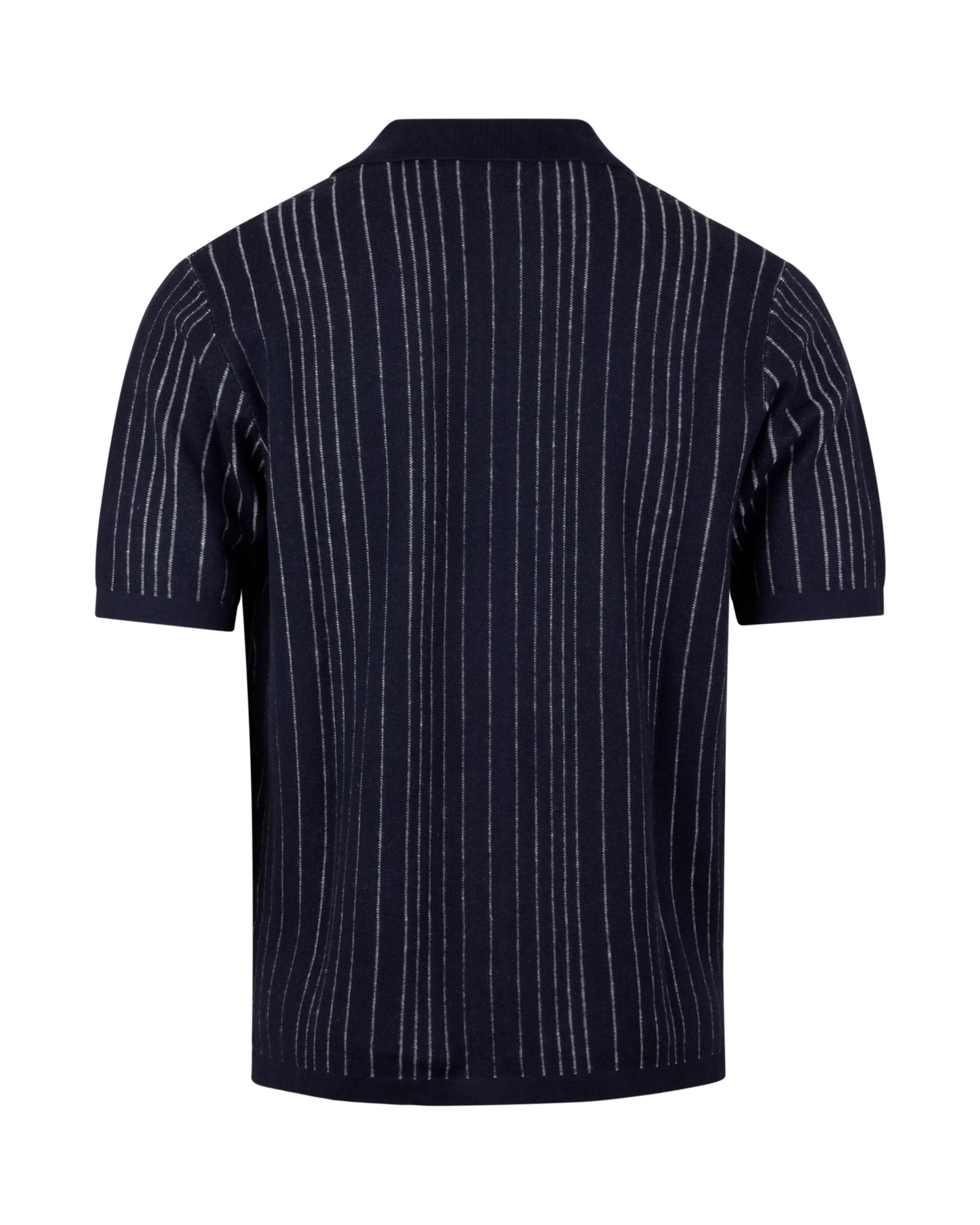 Navy Striped Knitted Polo Shirt