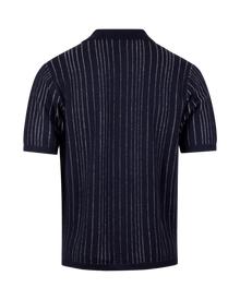 Navy Striped Knitted Polo Shirt