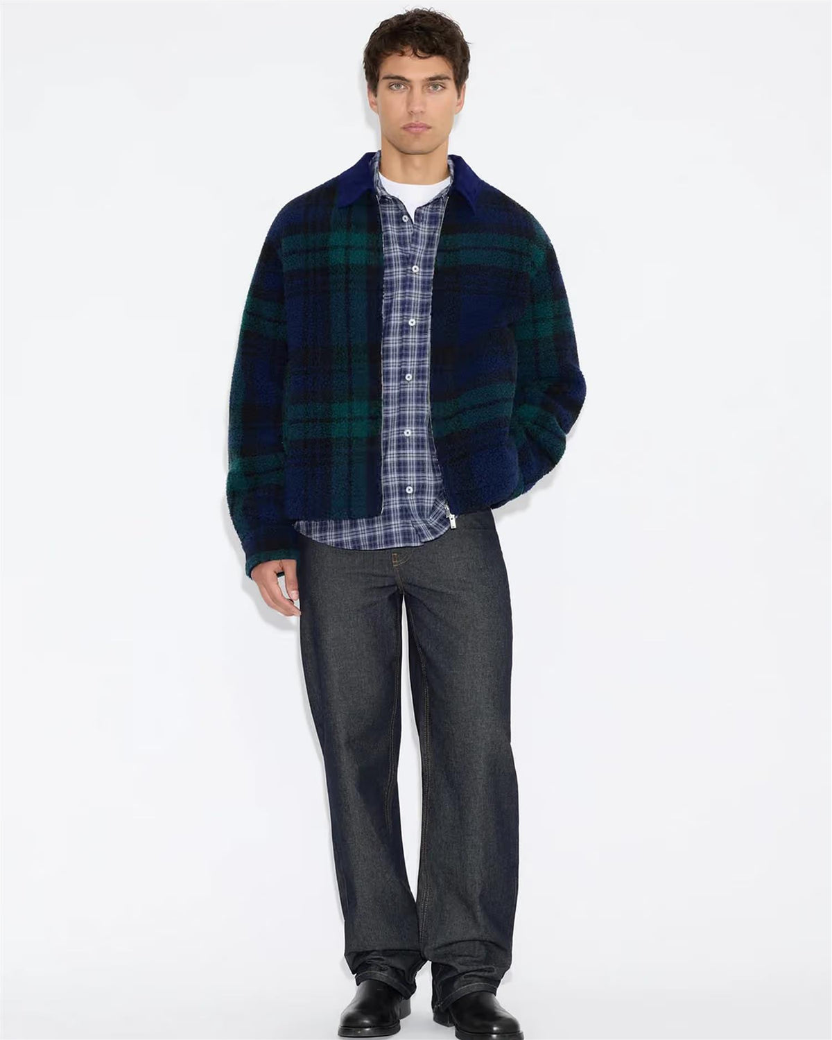 Elix Fleece Overshirt - Navy Check