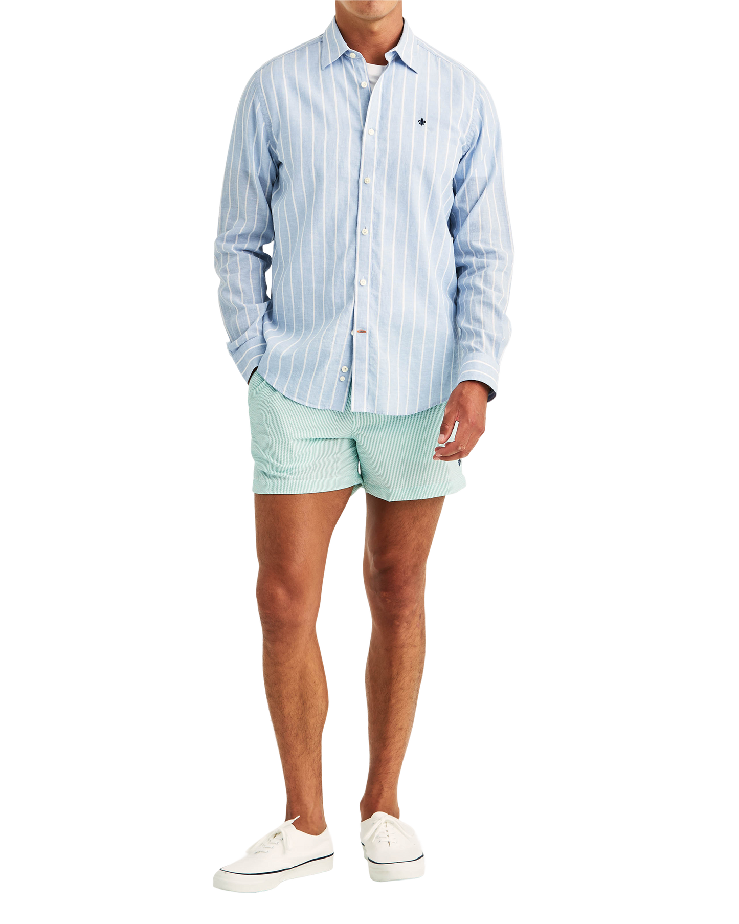 Douglas Linen Mix Stripe Shirt – Light Blue