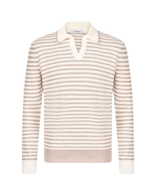 Striped knit skipper polo shirt