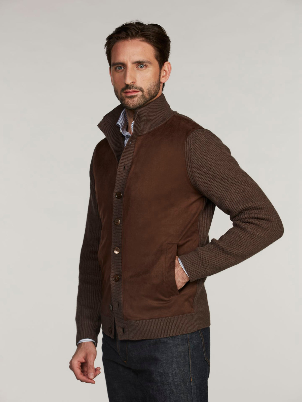 Cardigan Knitted Hybrid Buttoned Alcantara