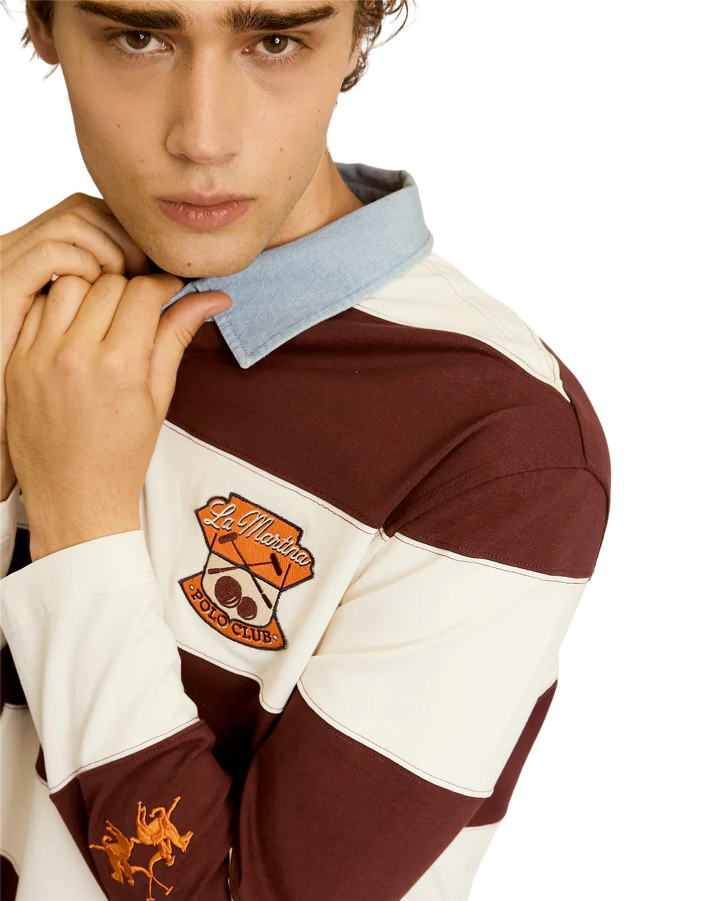 Men’s rugby polo in heavy cotton jersey with maxi stripe - Caleb