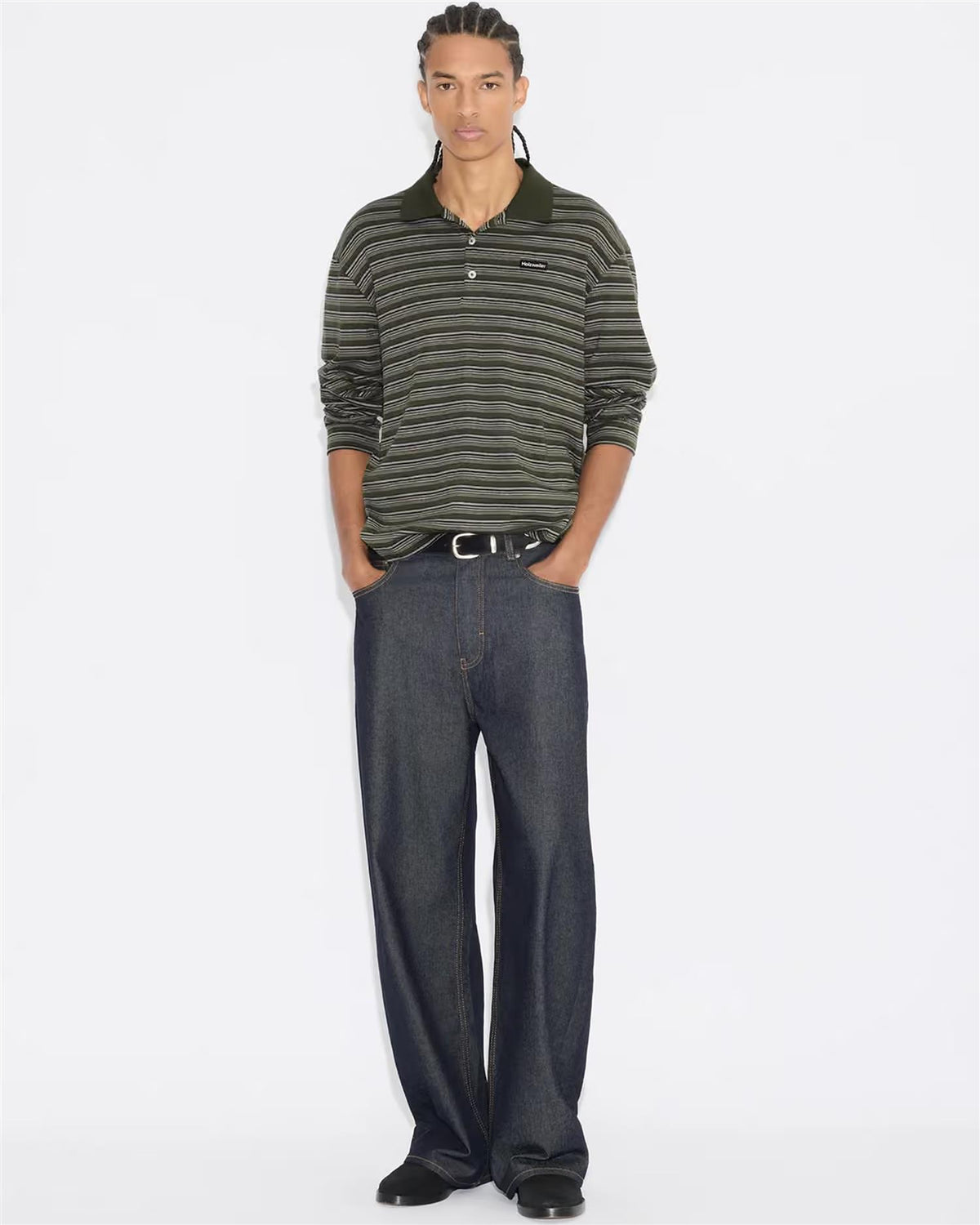 Sonny Long-Sleeve Polo – Green Stripe