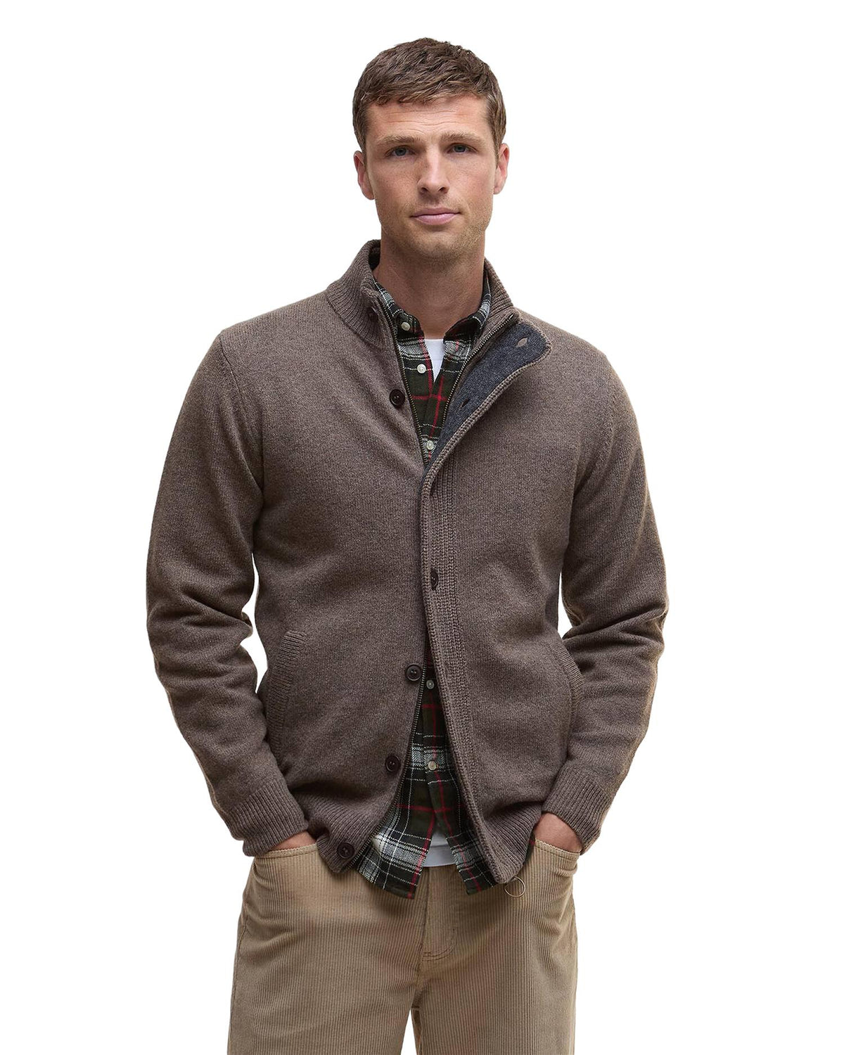 Essential Elbow-Patch Cardigan - Dark Stone