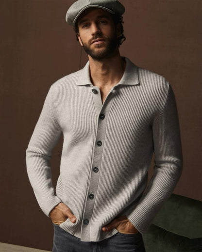 Ribbestrikket Cardigan m/ knapper - Light Grey
