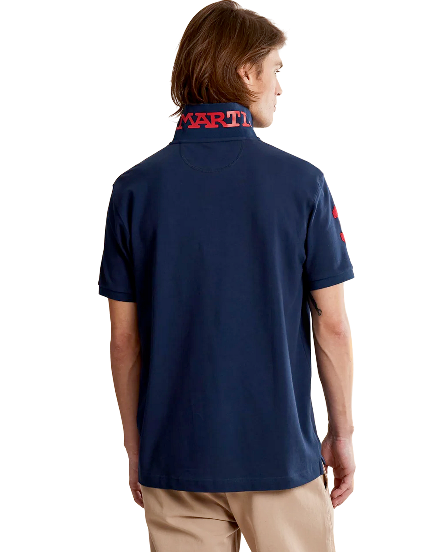 Men’s stretch piqué polo with sleeve number – Ray